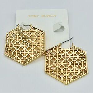 Tory Burch Miller T Hexagon Earrings - Gold tone - New!